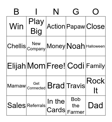 Chellis Connection Bingo Card