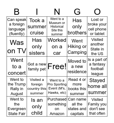 Simmons Summer Bingo Card