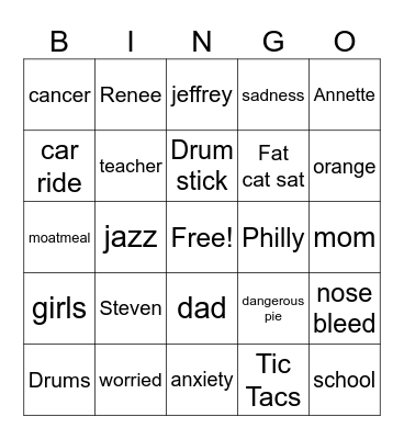 Drums, Girls, and Dangerous Pie Bingo Card