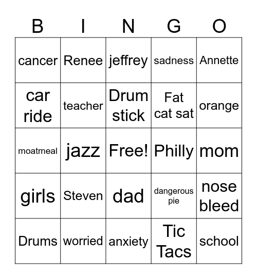 Drums, Girls, and Dangerous Pie Bingo Card