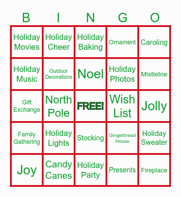 Holiday Bingo Card