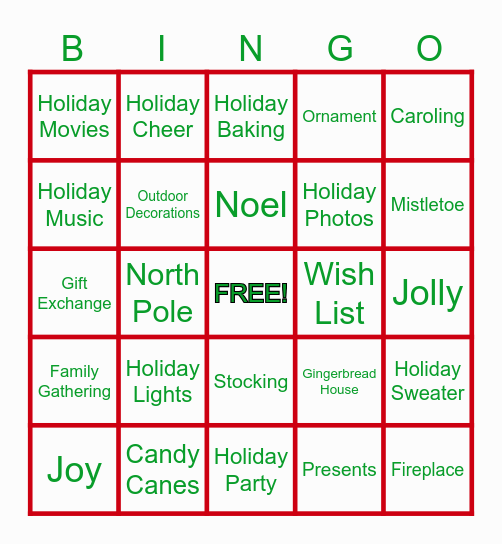 Holiday Bingo Card