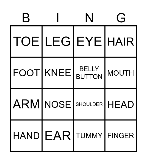 BODY Bingo Card