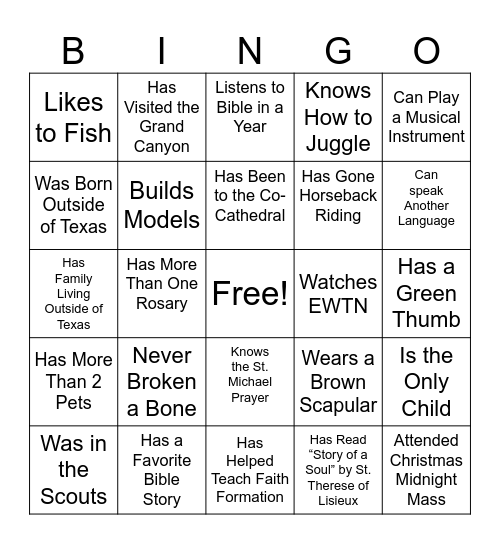 Get to Know You Bingo Card