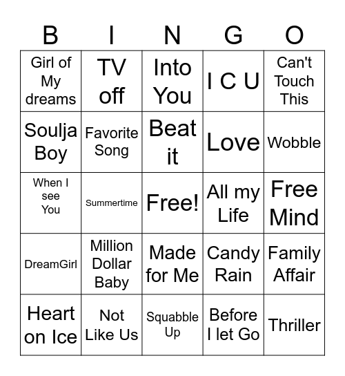 Hip Hop Bingo Card