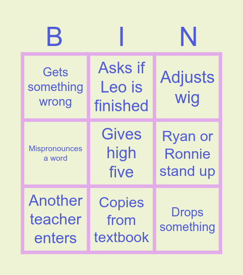 Mrs Erengwa Bingo!! Bingo Card