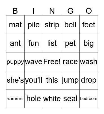 Grade 1 Bingo Card