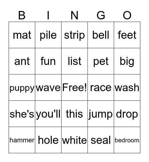 Grade 1 Bingo Card
