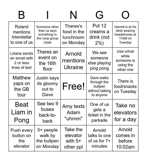 Last Week Bingo Card