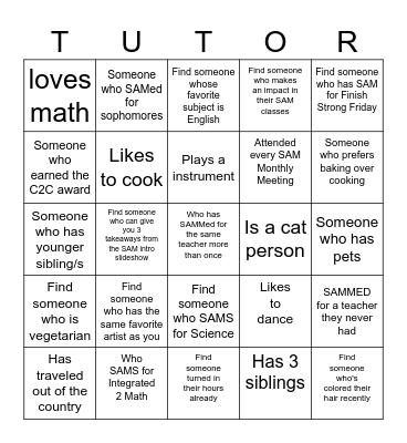 SAM Bingo! Bingo Card