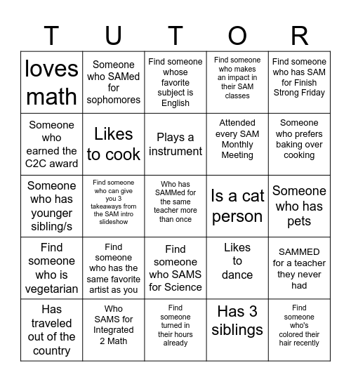 SAM Bingo! Bingo Card