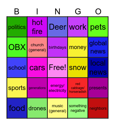 Family Bingo Card