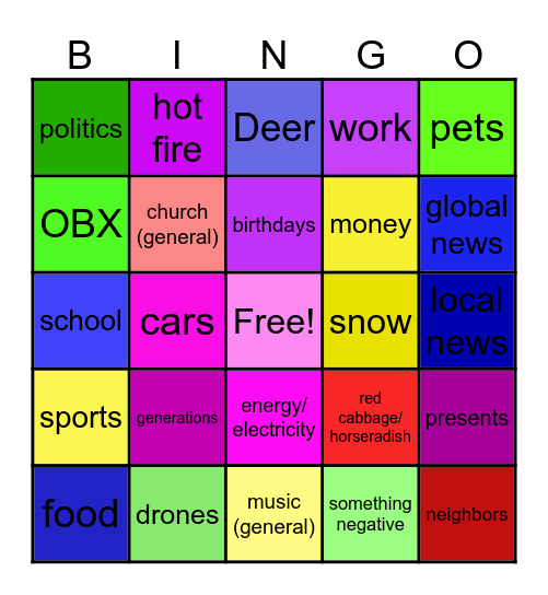 Family Bingo Card