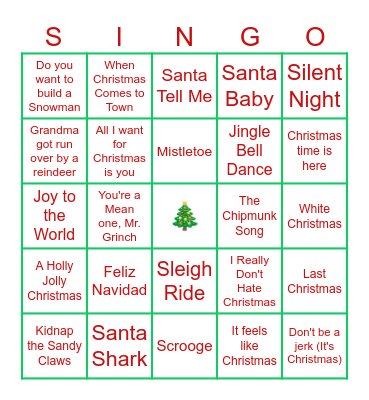Christmas Singo Bingo Card