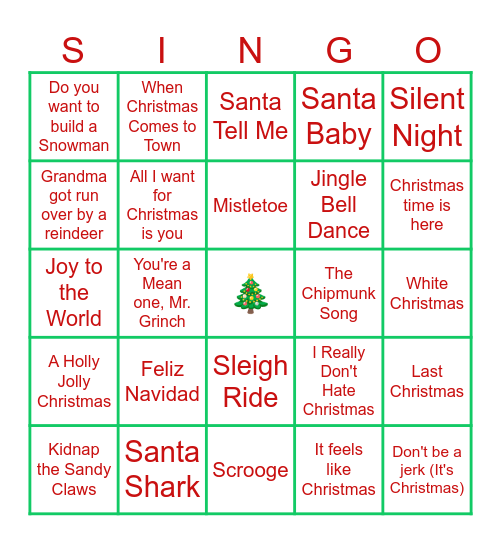 Christmas Singo Bingo Card