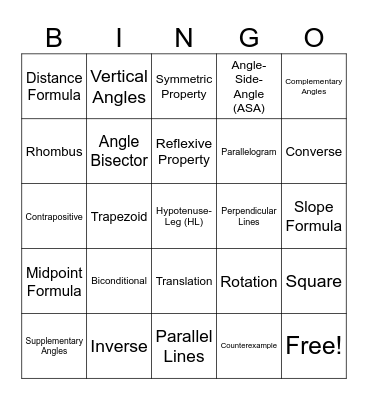 Geometry Vocab Review Bingo Card