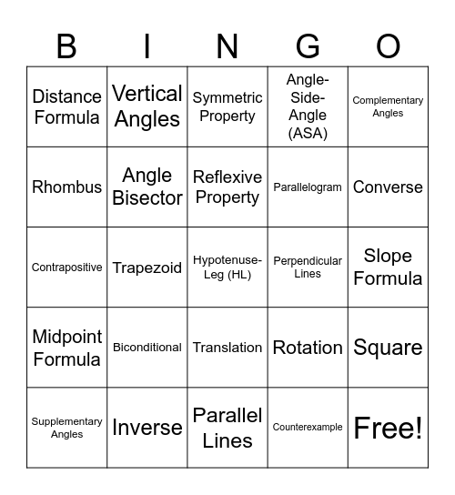 Geometry Vocab Review Bingo Card