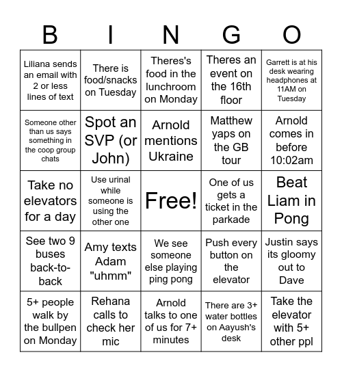 Last Week Bingo Card