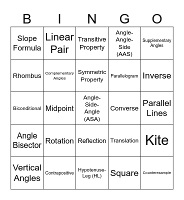 Geometry Vocab Review Bingo Card