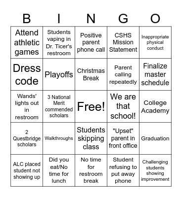 Admin Bingo Card