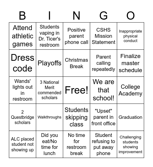 Admin Bingo Card