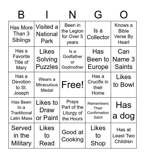 Get to Know You Bingo Card