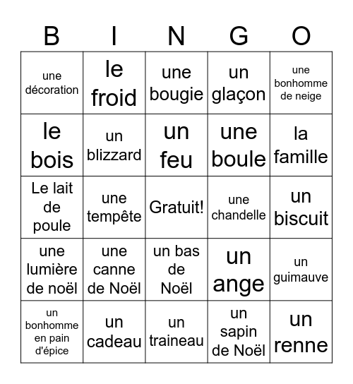 BINGO: Noël Bingo Card