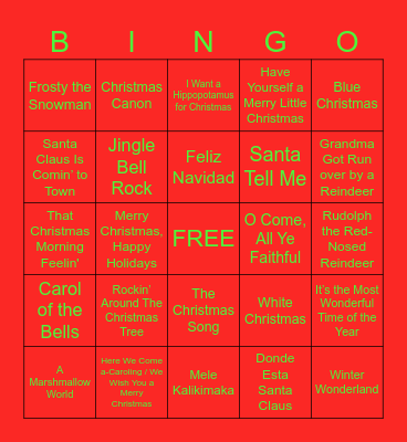 Christmas Song Bingo Card