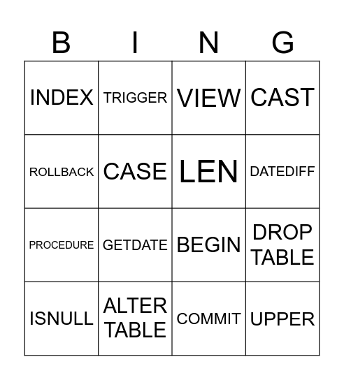 Untitled Bingo Card