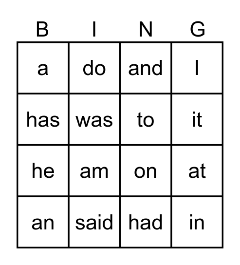 Sight Words #1 Bingo Card