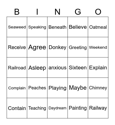Vowel Team Syllables Bingo Card