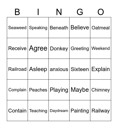 Vowel Team Syllables Bingo Card