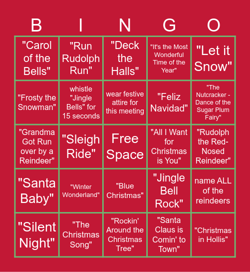 Virtual Holiday Music Bingo Card