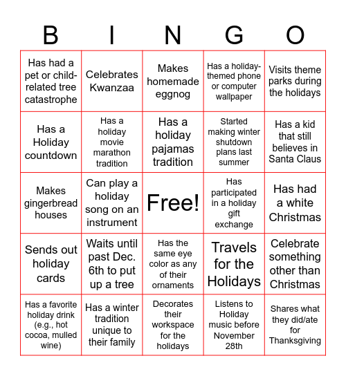 BP Holiday BINGO | Find someone who... Bingo Card