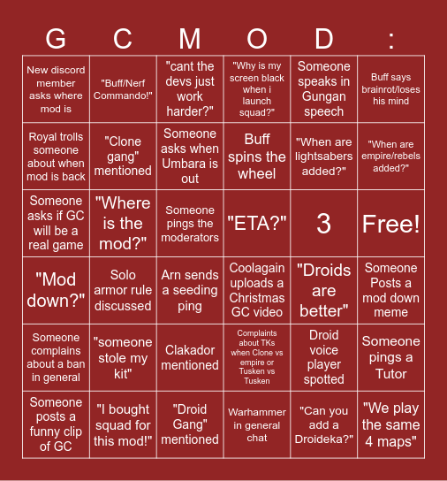 GC Bingo Card