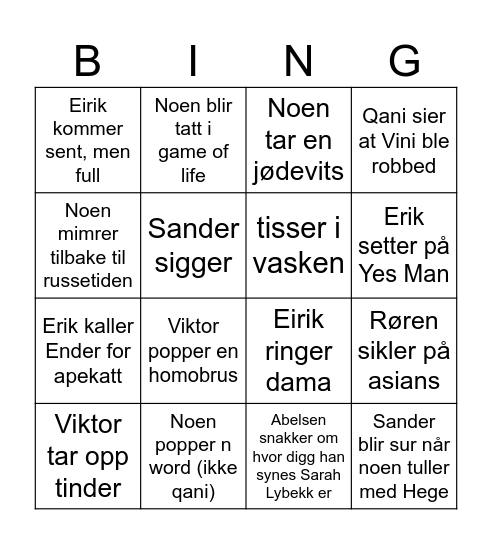 Ender Bingo Card