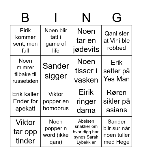 Ender Bingo Card