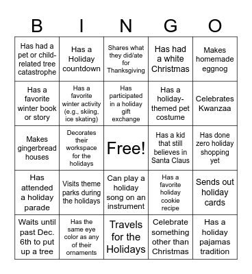 BP Holiday BINGO | Find someone who... Bingo Card