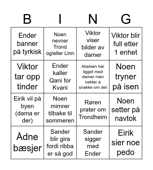 Erik Bingo Card