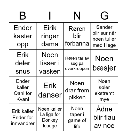 Qani Bingo Card