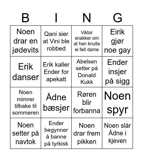 Sander Bingo Card