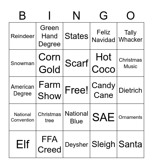 FFA Christmas Bingo Card