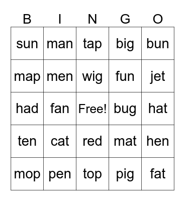 CVC Bingo Card
