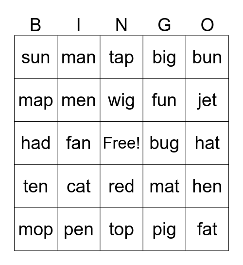 CVC Bingo Card