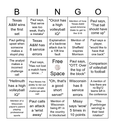 #6 Texas A&M vs #2 Wisconsin Bingo Card