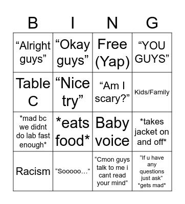 Untitled Bingo Card