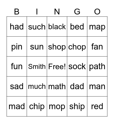 CVC and Digraph Untitled Bingo Card