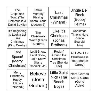 Christmas Song Bingo Card