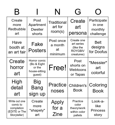 2025 Art Goals Bingo Card