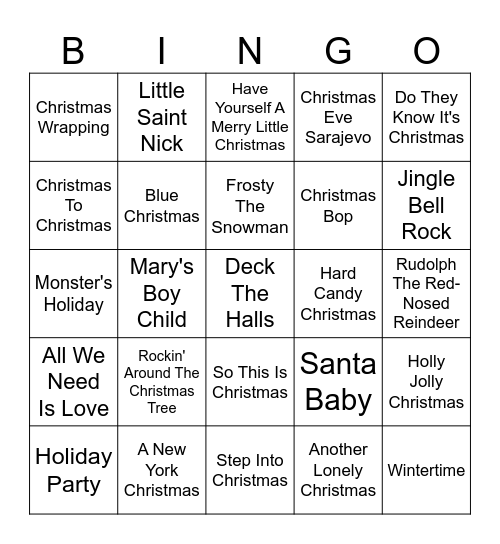 Sparks' Christmas 2024 SINGO Bingo Card